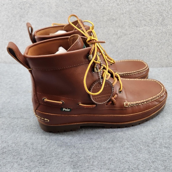 new men's 12 Polo Ralph Lauren Ranger Mid Boots Brown Horween Leather Moc Toe - Picture 2 of 9